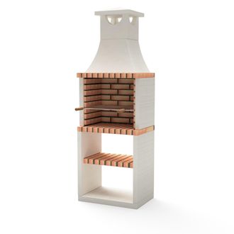 Movelar Barbacoa De Obra Prefabricada De Le&ntilde;a Y Carb&oacute;n Modelo Nola Plus (blanco, Naranja - 70 X 47 X 221 Cm) Ref: M00138 - Cocina De Exterior Para Jard&iacute;n O Pa
