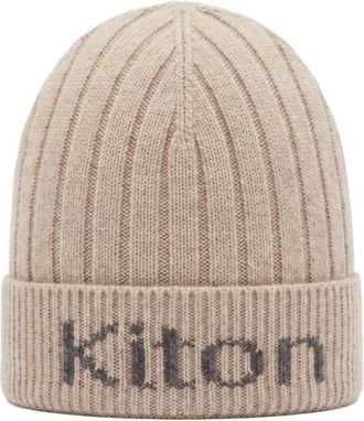 Kiton Geribbelde muts van merinowol - Heren - Accessoires - Beige - Maat: M Wol