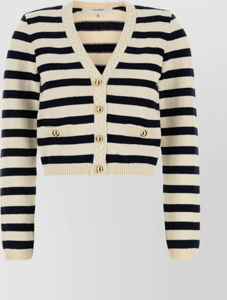 Frame Denim embroidered v neck striped knit cardigan