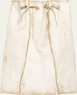 Prada Vitello Painted Leather Bow Midi Skirt