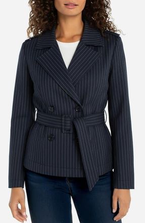 Liverpool L.A. Crop Pinstripe Trench Jacket in Deep Midnite Stripe at Nordstrom, Size X-Small P