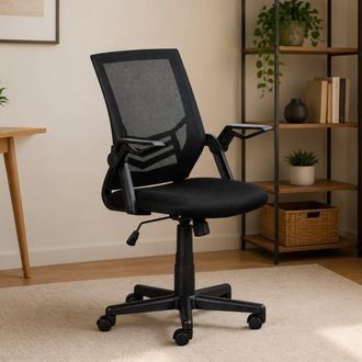 Dmora Sill&oacute;n De Oficina Regulable En Altura, En Tejido Negro, Con Asiento Acolchado Y Respaldo De Malla Con Soporte Lumbar, 59,5x57x90 / 100 Cm, Con Embalaj