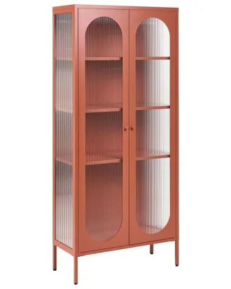 Beliani Credenza Alta In Acciaio, 2 Ante, Elementi In Vetro, Marrone Dorato, Foxton