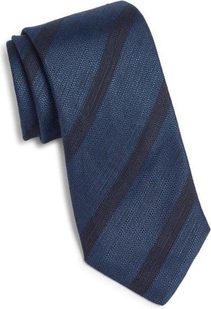 Canali Stripe Linen & Silk Tie in Blue at Nordstrom