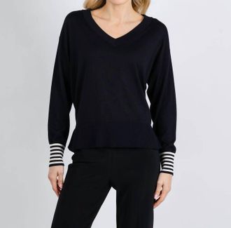 Marella Polo V-Neck Sweater In Black/cream