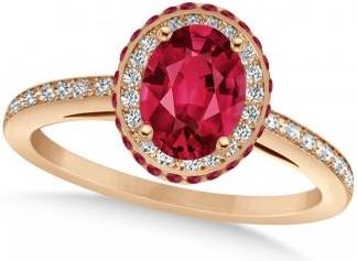 Allurez Oval Lab Ruby & Diamond Halo Engagement Ring 14k Rose Gold (2.00ct)