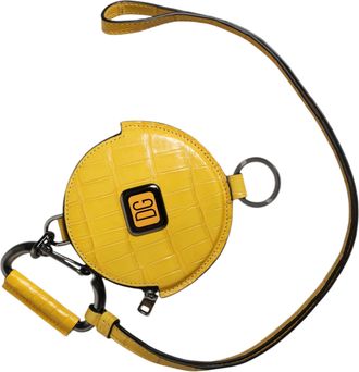 Dolce & Gabbana Yellow Round Leather DG Logo Coin Purse Lanyard Mens Wallet
