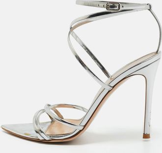 Gianvito Rossi Silver Leather Kim Ankle Wrap Sandals