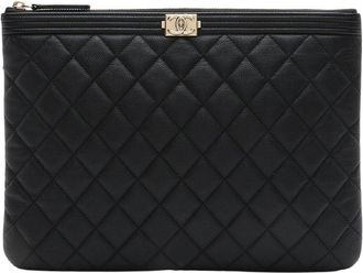 Chanel Black Caviar Leather Boy Medium O Case (Authentic Pre-Loved)
