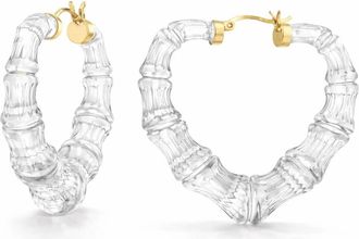 Gold & Honey Womens Heart Bamboo Hoop Earrings In Clear
