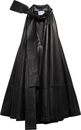7 For All Mankind Black Frill Voluminous Faux Leather Mini Dress