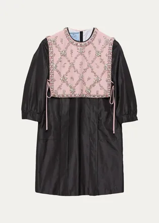 Prada Crystal Bib Silk Taffeta Mini Dress