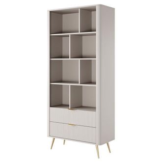 Vente-Unique Pascal Morabito - Libreria con 2 cassetto e 8 nicchie in mdf Beige e Dorato - elonaria di