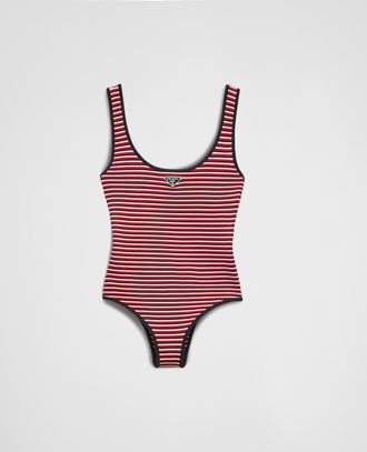 Prada Striped interlock jersey one-piece swimsuit