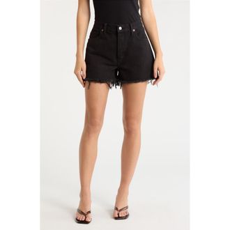 Re/Done The Breezy Frayed Hem Denim Shorts in Washedblack at Nordstrom, Size 24
