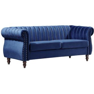 Vente-Unique Vente-unique - Divano Chesterfield 3 posti in Velluto Blu reale - trumbo