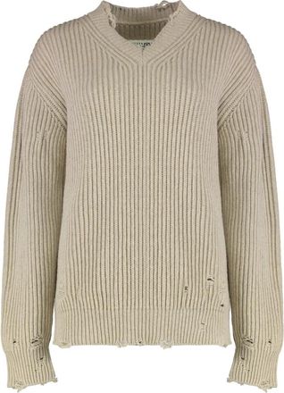 Maison Margiela Truien - Dames - V-hals truien - Beige - L - Truien & Vesten