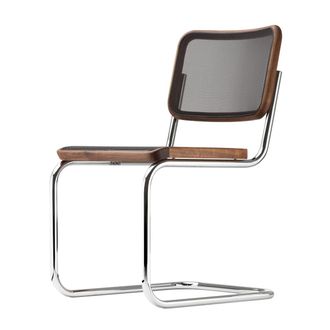 Thonet S 32 N Stuhl, Chrom / Nussbaum ge&ouml;lt / Netzbespannung schwarz (Pure Materials)