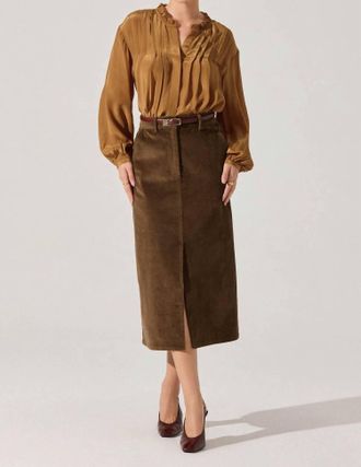 Astr Ashton Pleated Ruffle Trim Top In Bronze