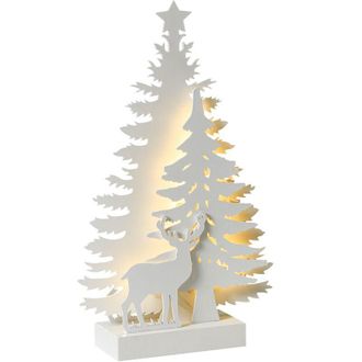 Beliani Decoraci&oacute;n De Navidad Led Para Interiores Accesorio &Aacute;rbol Navide&ntilde;o Renos Iluminaci&oacute;n Mdf Blanco Feman