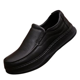 Generic Mens Genuine Leather Casual Loafers Slip On Anti-Slip Lightweight Flats Walking Driving Sneakers Oxfords (Black,7.5)