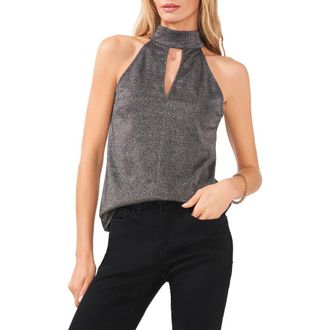 1.State Metallic Halter Neck Top in Rich Black at Nordstrom, Size Small