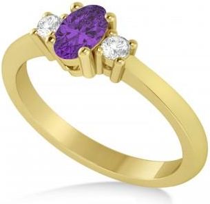 Allurez Small Oval Amethyst & Diamond Three-Stone Engagement Ring 14k Yellow Gold (0.60ct)