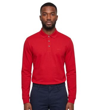 HUGO BOSS Red Solid Shirt Collar Polo