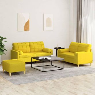 vidaXL Vidaxl - Juego De Sof&aacute;s Con Cojines 3 Piezas Tela Amarillo Claro