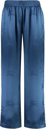 Burberry Wide Trousers, female, Blue, 2XS, Alex Silk Logo Pattern Trousers