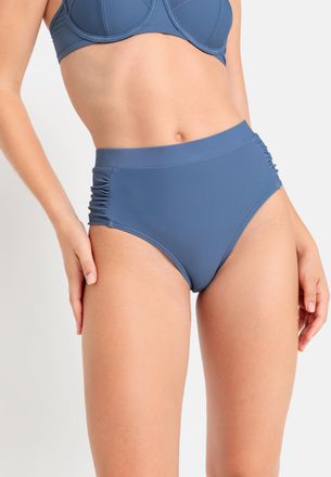 Lascana Highwaist-Bikini-Hose LSCN BY LASCANA Gina, Damen, Gr. 34, N-Gr, blau (rauchblau), Recycling-Polyamid, unifarben, Badehosen Highwaist-Bikini-Hose, mit