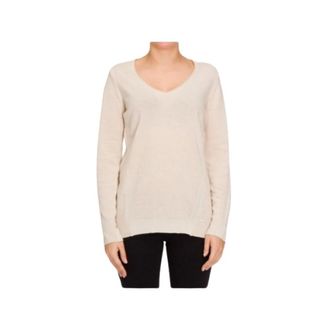 Emporio Armani V-hals Trui met Ribdetails - Dames - Longsleeves - Beige - M - Wol - Tops