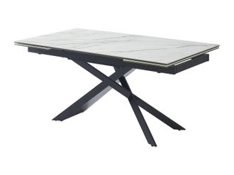 Vente-Unique Mesa de comedor extensible de 6 a 10 plazas de cer&aacute;mica, vidrio templado y metal - Efecto m&aacute;rmol blanco y negro - LUMIEL