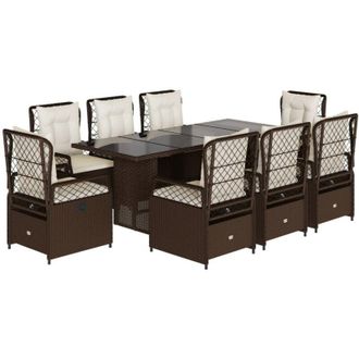 vidaXL Set Comedor Para Jard&iacute;n 9 Pzas Y Cojines Rat&aacute;n Sint&eacute;tico Marr&oacute;n Vidaxl