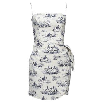 Reformation Tabatha blue white linen Toile de Jouy print dress US2 S