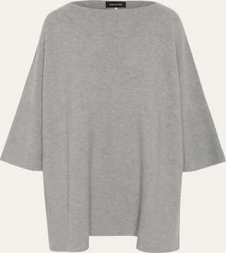 Eskandar Slash-Neck 3/4-Sleeve Sweater With Slits (Long Plus Length)