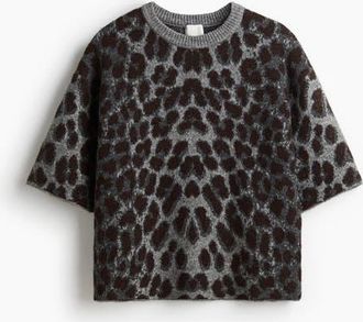 H&M Boxy Jacquard-knit Jumper in Gray/leopard Print at Nordstrom, Size Xx-Small