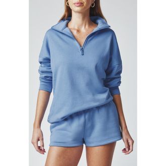 Florence By Mills Cozy Crush Half-Zip Cotton Blend Sweatshirt in Vintage Blue at Nordstrom, Size Xx-Small