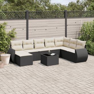 vidaXL Vidaxl - Set De Sof&aacute;s De Jard&iacute;n 8 Piezas Y Cojines Rat&aacute;n Sint&eacute;tico Negro
