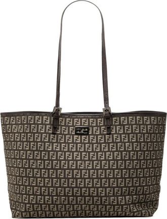 Fendi Zucchino Beige Brown Canvas Leather Shoulder Bag Tote Bag (Pre-Owned)