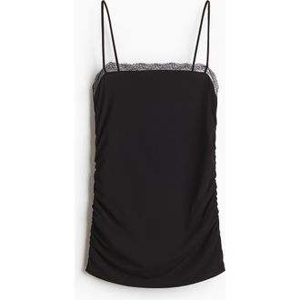 H&M Lace-trimmed Strappy Top in Black at Nordstrom, Size X-Large