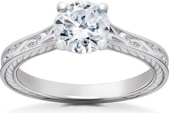 Pompeii3 1 1/4Ct Round Vintage Solitaire Lab Grown Diamond Engagement Ring 14k Gold