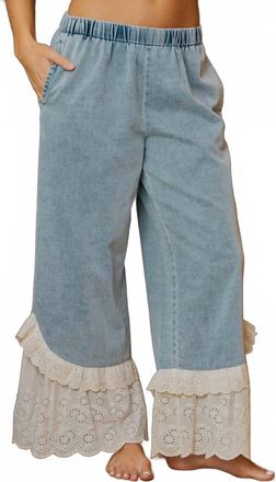 Bibi Ruffle Lace Hem Pants In Blue