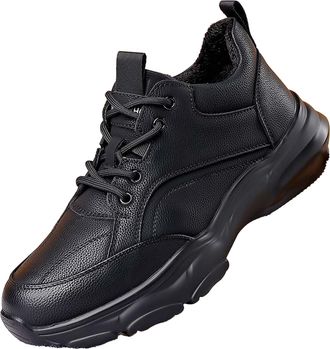 Generic Mens Lace Up Work Shoes Round Toe PU Leather Casual Shoes Flat Heel Non-Slip Sneakers,Black(Single Lining),7.5 UK