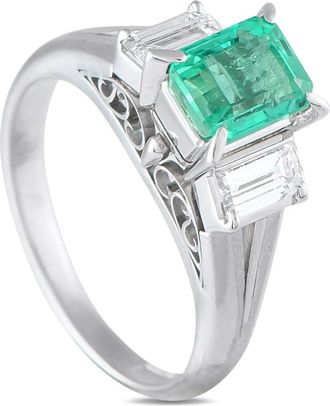 Luxury Bazaar Anello in platino con smeraldo e diamanti - Verde