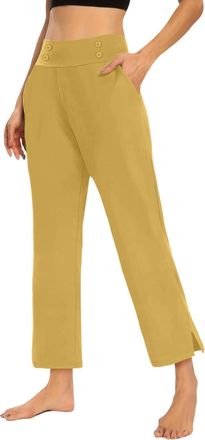 Generic Pants for Women High Waisted Crop Work Pants Summer Casual Slacks Yoga Dress Pant Crazy Yoga Pants Men (Yellow, S)
