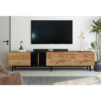 Merax Mobile TV basso con design bicolore, mensole e 3 ante, mobile TV rovere selvatico Tavolo TV 195x48x37cm, in piedi e vintage industriale, colore