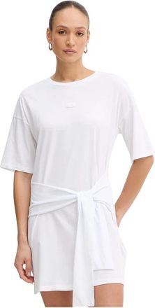 A|X Armani Exchange Korte Jurk van Katoenen Jersey met Knoop aan de Zijkant - Dames - Korte kleedjes - Wit - M - Katoen - Kleedjes
