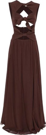 Raquel Diniz Brown Cut-Out Maxi Dress With Tie Detail