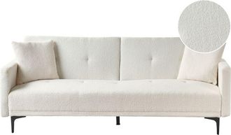 Beliani Sof&aacute; Cama Moderno Con Respaldo Abotonado De 3 Plazas Patas De Negras Boucl&eacute; Blanco Crema Lucan